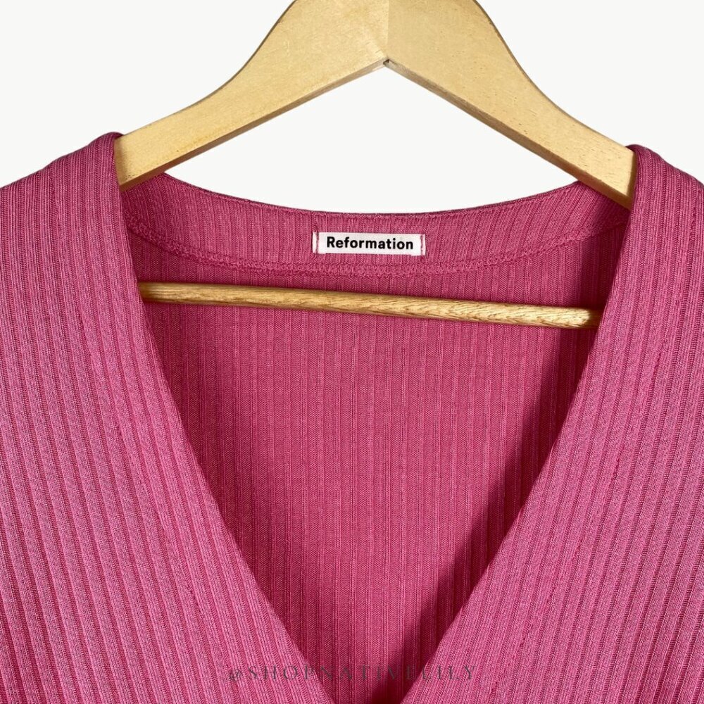 Reformation Pink Ribbed Button-Front Crop Top - Picture 8 of 12